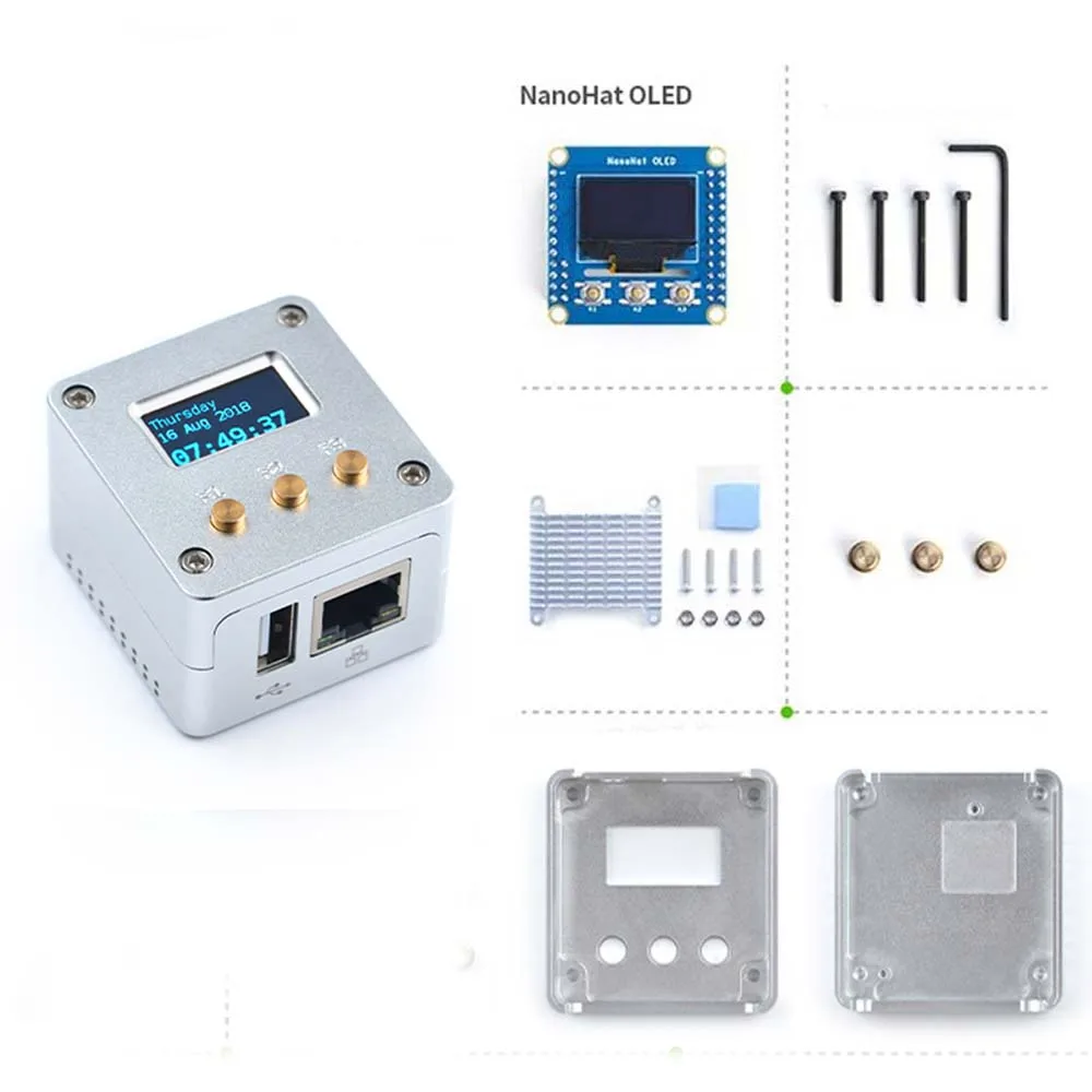 NanoPi NEO/NEO2 цельнометаллический алюминиевый корпус с oled-дисплеем NanoHat+ теплоотвод