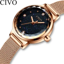 CIVO Rosto de Quartzo Relógio de Moda De Luxo Relógios Das Mulheres Azul Senhora Malha Pulseira Casual relógios de Pulso À Prova D' Água Presente Para A Esposa 2019(China)