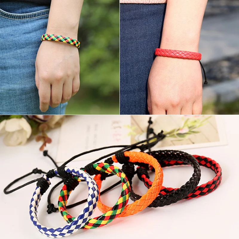 Fashion Mens Womens Braided Faux Leather Bracelet Wristband Unisex Gifts