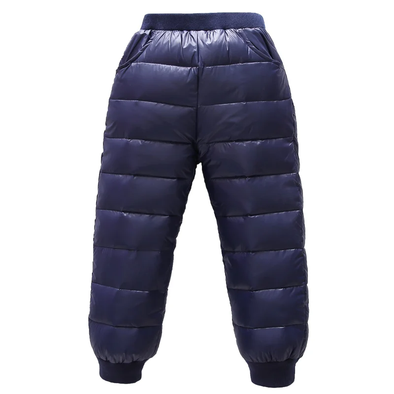 Детские зимние Пуховые штаны; Повседневная теплая верхняя одежда; брюки для школьниц; однотонные Прямые леггинсы с эластичной резинкой на талии; детская одежда