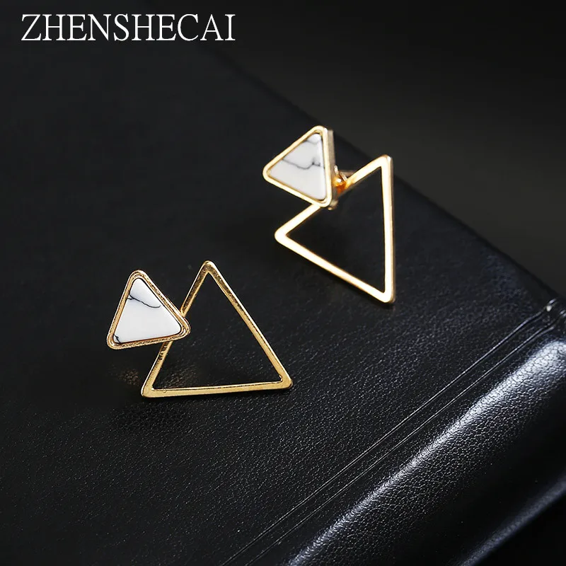 

Trendy style Marble stud earring for women white color simple design triangle geometric earring jewelry 2018 hot popular type