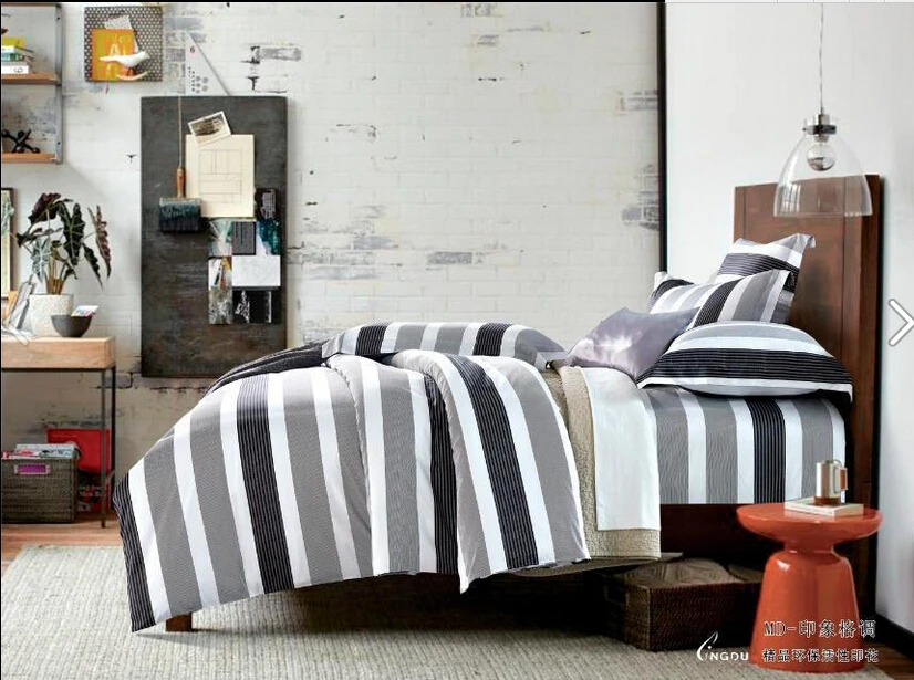 Full Queen 100 Cotton Fitted Sheet 3d Black Gray White Striped