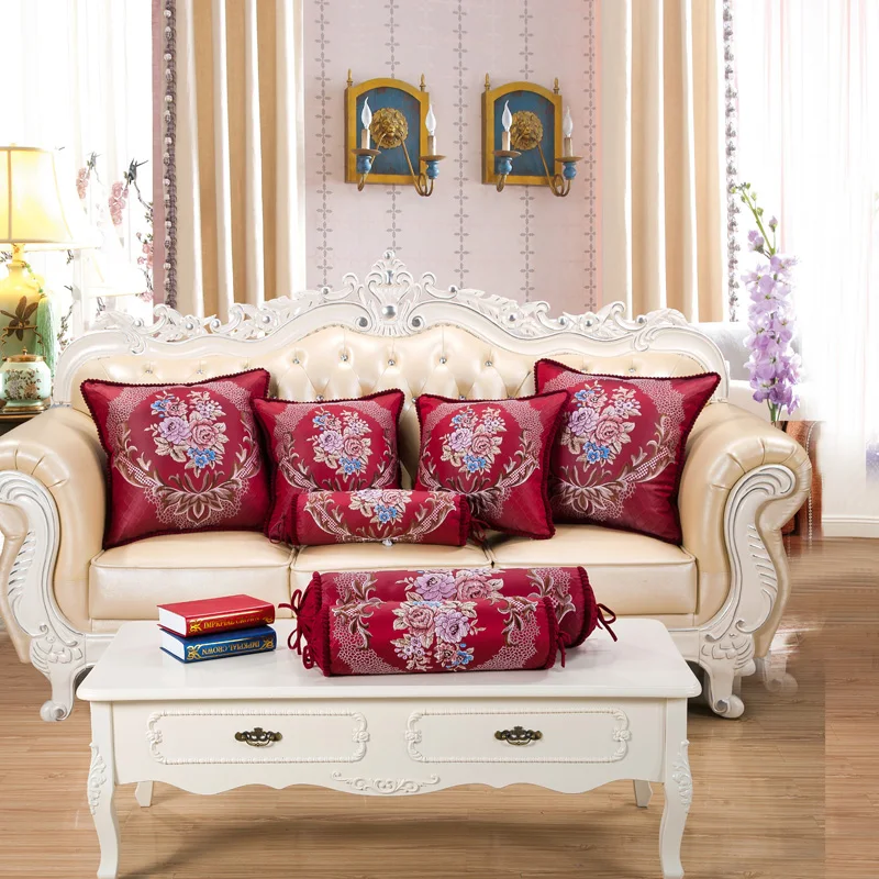 Beige / Coffee / Wine Red Luxury Jacquard Classic Vintage Pillow