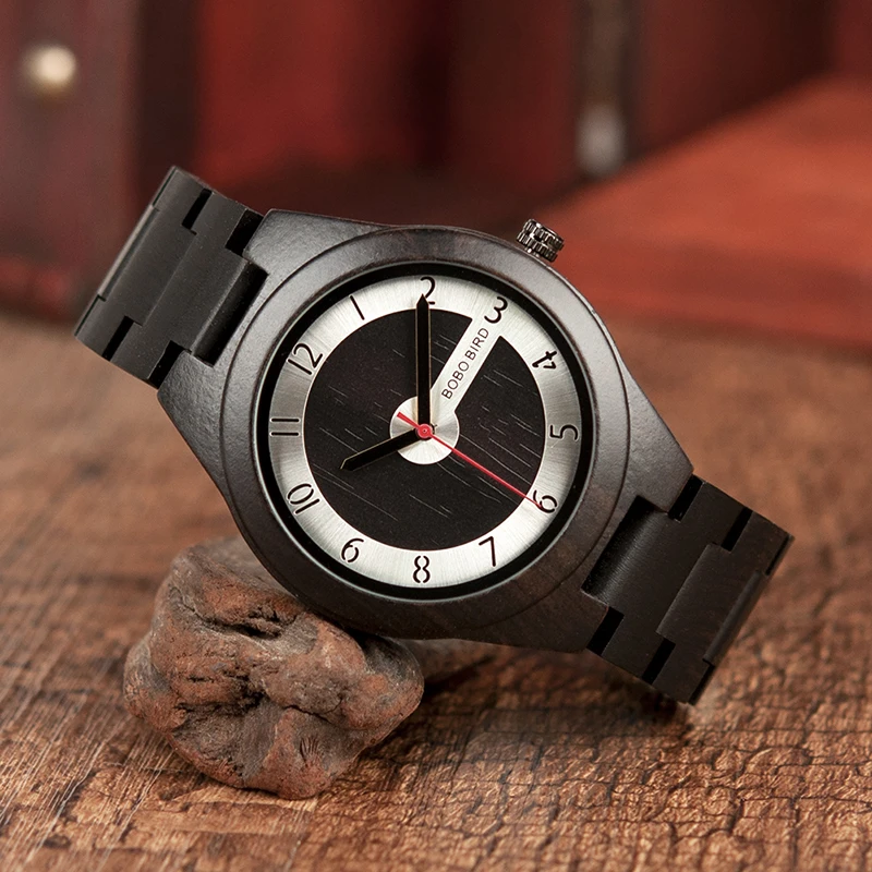 BOBO BIRD Man Watch Black Wooden Minimalist Watches for Men Personalized Gift Hommes Montres