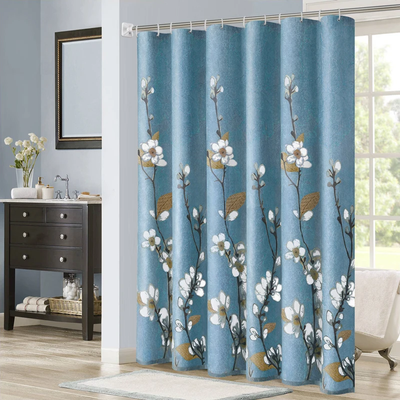 Polyester Waterproof Shower Curtain Flower Printed Mildew Resistant