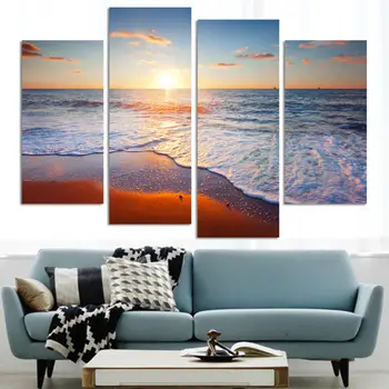 

4 Panel Modern modular paintings Home Sea View Decorative Art Picture Paint on Canvas Prints picture The sea wave charming scene