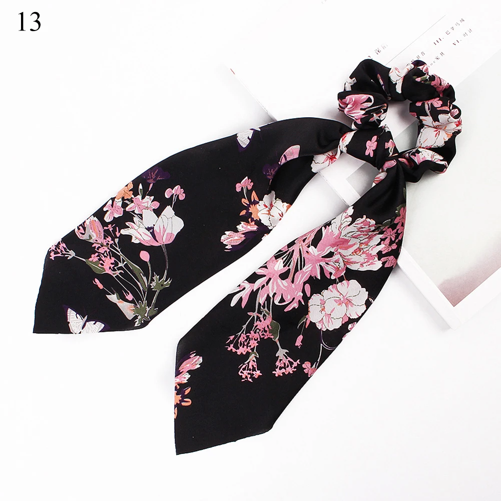 13 Ponytail scrunchie hair ties Scarf Elastic Hair Rope for Women Hair Bow Ties Scrunchies Hair Bands Flower Print Ribbon Hairbands - Цвет: 13