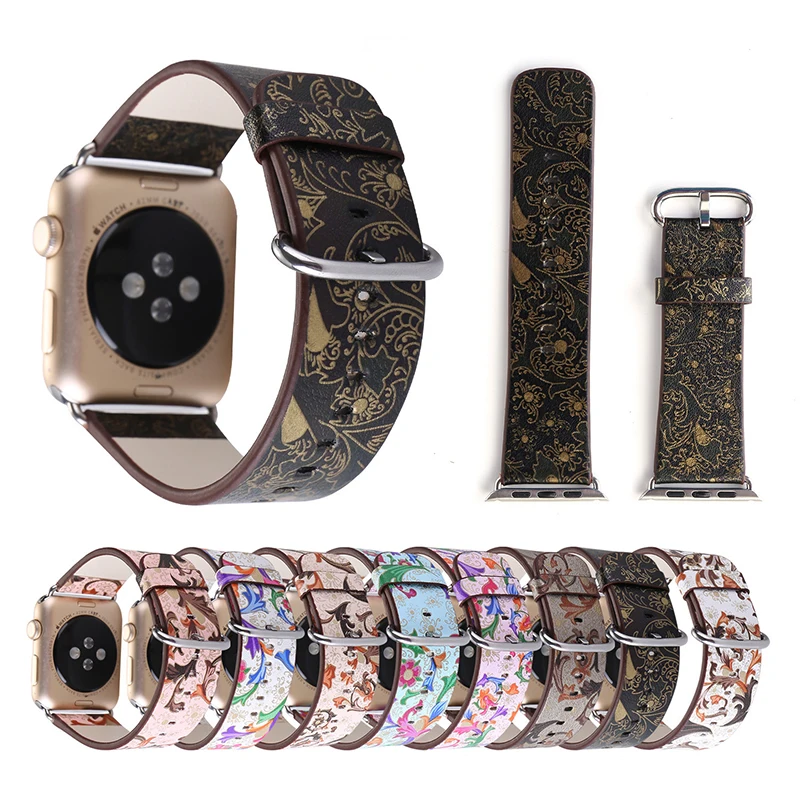 Ремешок из натуральной кожи для Apple Watch Series 4 браслет с цветочным узором 1 2 3 38 42