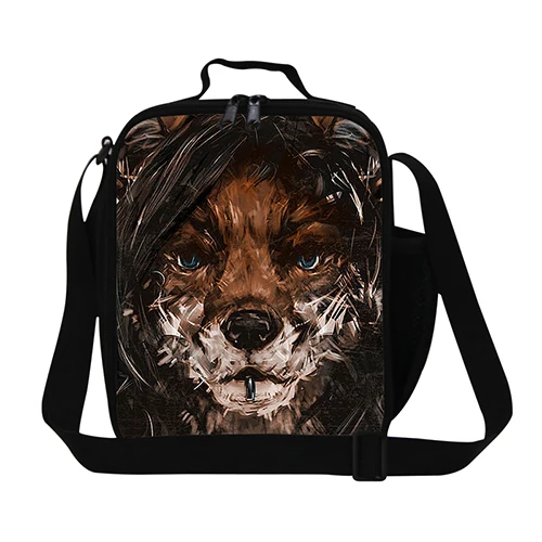 Животное домашний питомец собака 3D шаблон Ланч сумка для девочек школьная детская изолированная сумка для еды Женская Термическая сумка для еды для работы Сумки для взрослых - Цвет: Темно-серый