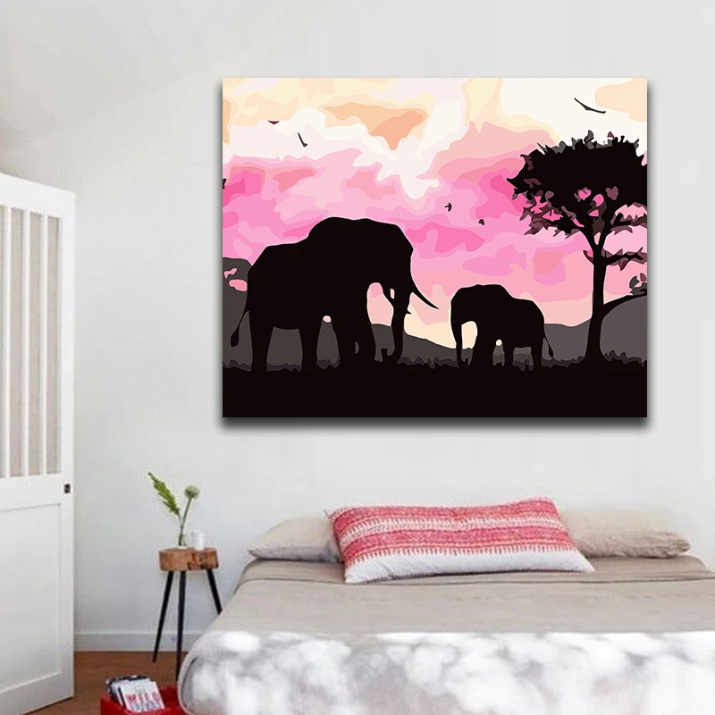 DIY окраска по номерам с изображением слона на закате картины по номерам с комплекты 40x50 защелка