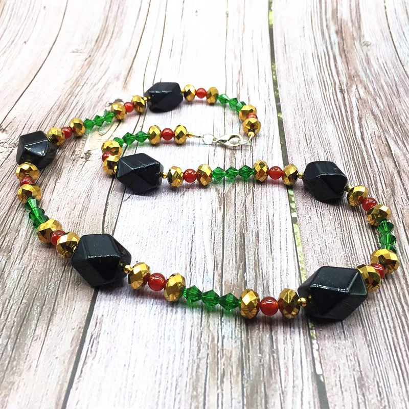 

Bohemia Style Women Fashion Necklace Nature Black Onyx Crystal Bead Jewelry Girls Gift Red Choker Necklaces