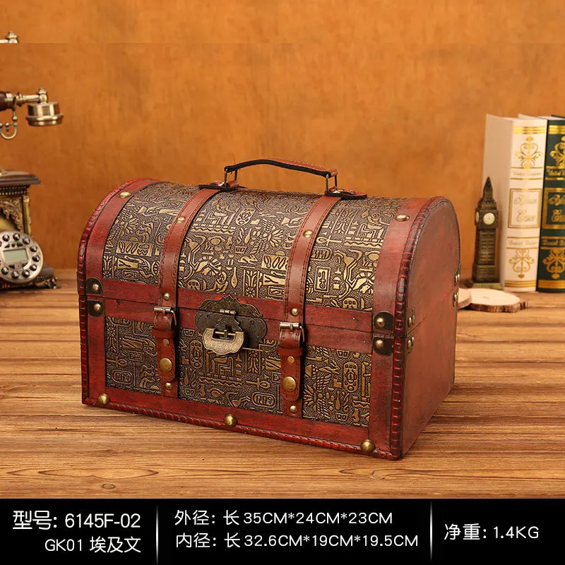 Классическая деревянная коробка с замком, европейская ретро креативная коробка для хранения, античный сундук с сокровищами, украшение для дома, винтажный домашний декор, подарок - Цвет: A large retro lock