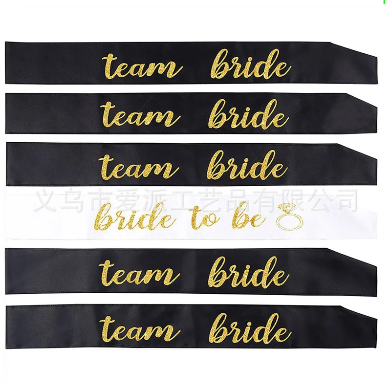 6pcs White Bride to Be Sash with Black Team Bride  Bachelorette Party Sash for Hen Party Wedding Bridal Shower Gold Letter PAT19 (4)