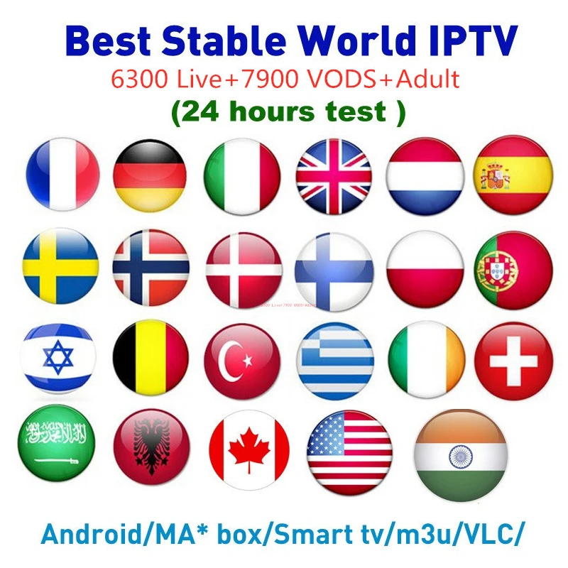 

Best IPTV Subscription 6300 Channels Europe Portugal French Arabic Dutch Sweden UK German Beligum Poland IPTV M3U Smart TV Box