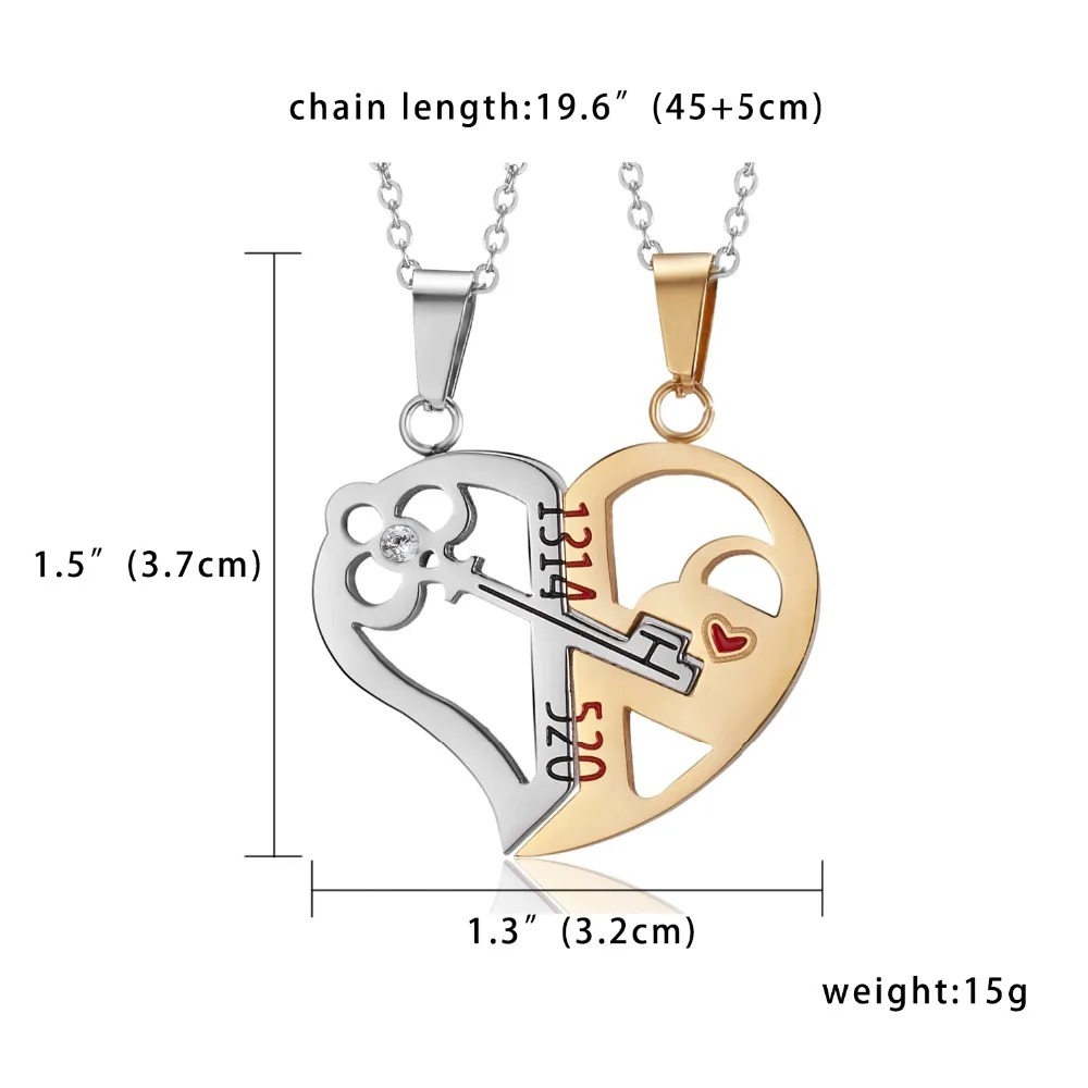 Пары ювелирные изделия ожерелья в форме разбитого сердца цвет серебристый, золотой ключ пару Цепочки и ожерелья Нержавеющая сталь выгравировать люблю тебя Подвески Цепочки и ожерелья 2 шт