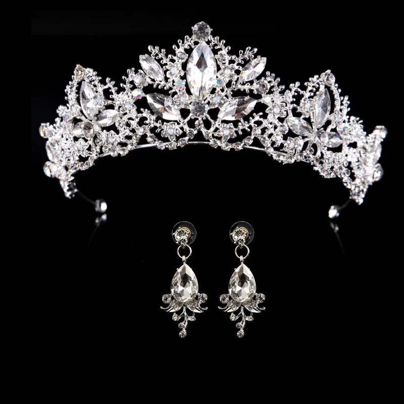 wedding crown queen bridal Tiaras bride crown with earrings headband Wedding Accessories diadem mariage hair jewelry ornaments - Image 2