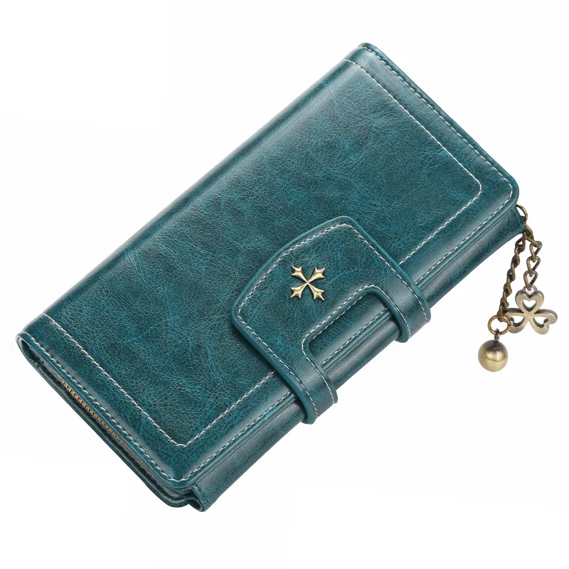 New Vintage Hasp Long Purse Ladies Wallet Women Luxury Brand Retro Zipper Leather Purses Female Wallets Woman Card Holder - Цвет: L Blue