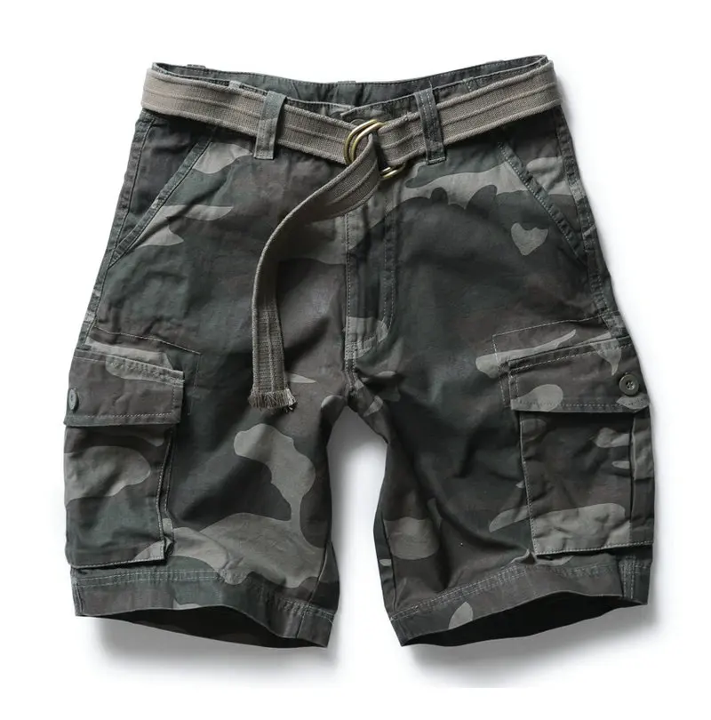 Летние камуфляжные мужские шорты Карго, повседневные хлопковые военные камуфляжные мужские шорты с карманами, мужские шорты - Цвет: Without Belt