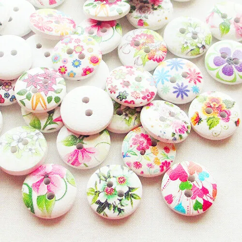 

suoja 50pcs pcs Spring Flowers Wood Buttons 15mm Sewing Craft Mix Lots