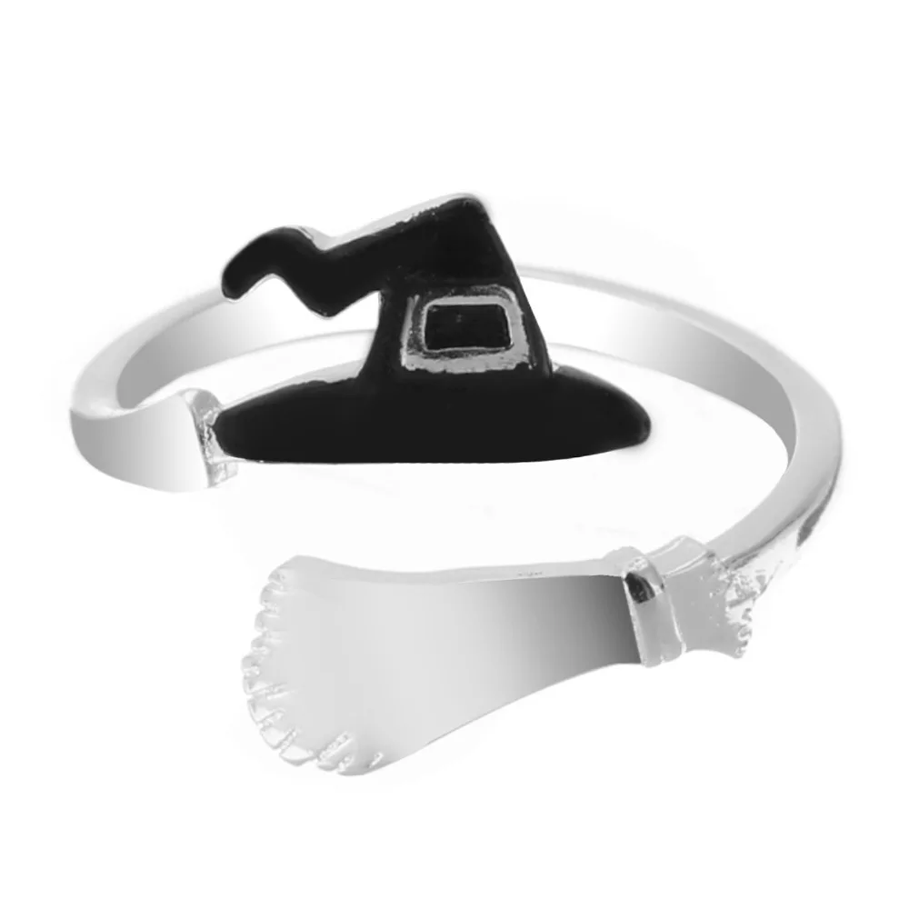 

DoreenBeads Fashion Rings Silver Tone Black Copper Rings Witch Hat Broom Style Creative Halloween Acessories Hot Charms,1 Piece