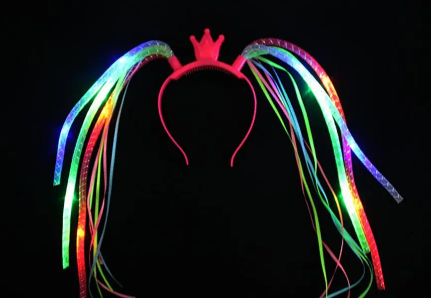 Вечерние вспышки светодиодный лапши повязка вечерние рейв костюм нарядное платье мерцающий светильник вверх косы Корона повязка на голову, повязка на голову, Рождественский сувенир