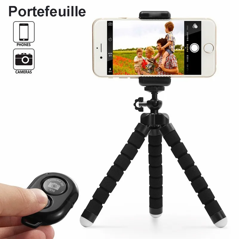 

Portefeuille Flexible Octopus Phone tripod Stand Holder Bluetooth Remote Control Camera Shutter For iPhone 7 Plus 8 6 Smartphone