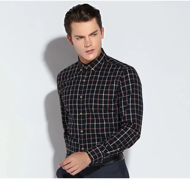HOT! Fashion British Style Men Flannel Plaid Casual Shirt Brand 100% ...