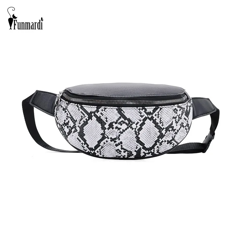 

FUNMARDI Women Waist Pack Serpentine Fanny Pack PU Leather Waist Bag Famale Fashion Snake Skin Chest Bag For Women Bags WLHB1946