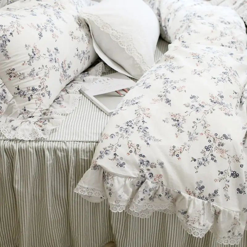 

New garden pastoral bedding set European embroidery ruffle lace duvet cover elegant bed skirt bedspread princess bed clothes
