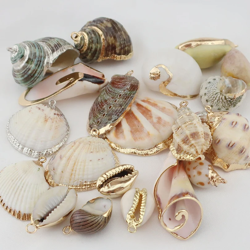 

2x Natural Spiral Shell Conch Silver Gold Tone Nautical Charms for DIY Handmade Pendant Earrings SeaShells Home Ornaments Decor