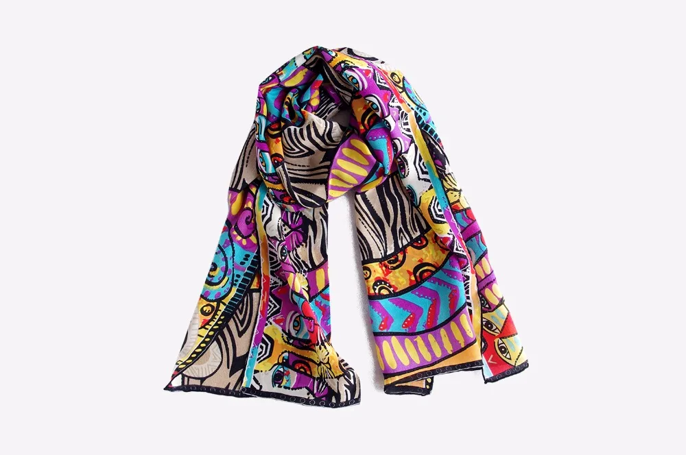 Шелковый драпированный шарф женский кошачий шарф шейный платок Модный дизайн животный принт Летний стиль