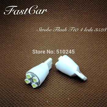 

100x High quality car led Strobe flash flashing lamp 194 W5W 4SMD T10 wedge 3528 4 leds SMD white blue yellow green red