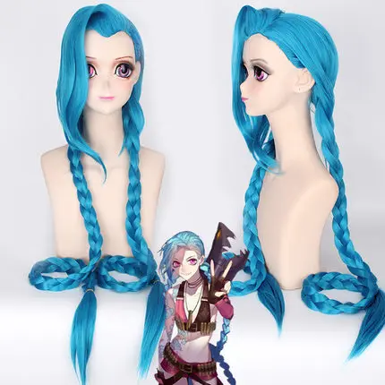 LOL Jinx Cosplay Wig Blue Ponytail Braids League of Legends Long Synthetic Hair Wigs For Halloween Costume Party |