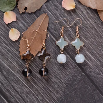 

design clovers natural smoky quartz crystal earrings earrings product joker sexy female temperament of South Korea