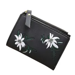 Для женщин вышивка короткий кошелек с застежкой-молнией портмоне картхолдер (кошелек для пластиковых карт) тонкий минималистский зажим