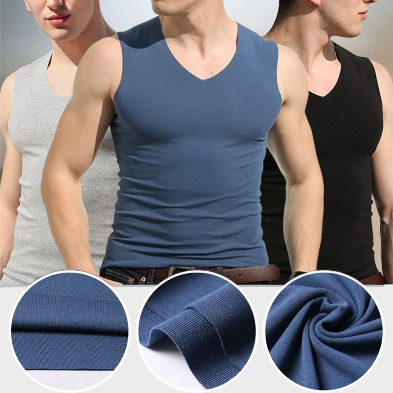 Men's Summer Seamless Elasticity Tank Top Comfortable Vest Undershirt ...