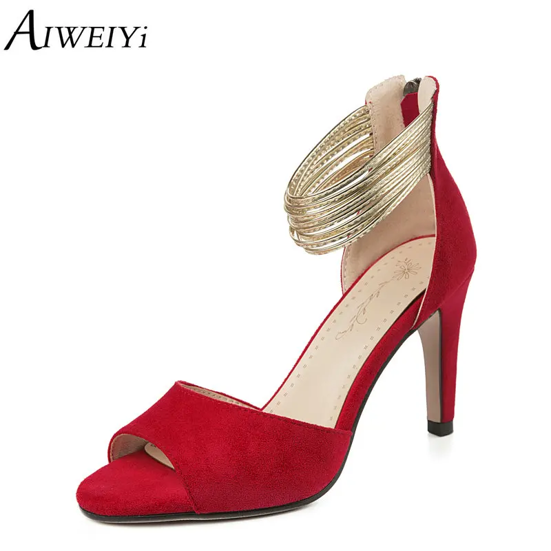 

AIWEIYi Stiletto Heels Summer Sandals New Fashion Peep Toe Zip High Heels Platform Sandals Red Ladies Party Dress Shoes