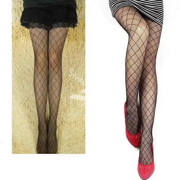 Korea Women's Girls Sexy Rhombus Grid Net Pattern See Through Pantyhose