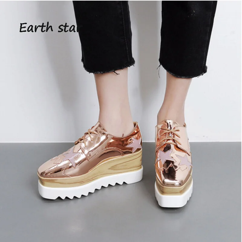 Coins Étoiles Dame Avec Casual Plate argent rose Britannique Femelle Carré Style Noir Étoile or Terre Gold Chaussures De La Plat Orteil Marque forme Femmes Chaussure TqAwU70O