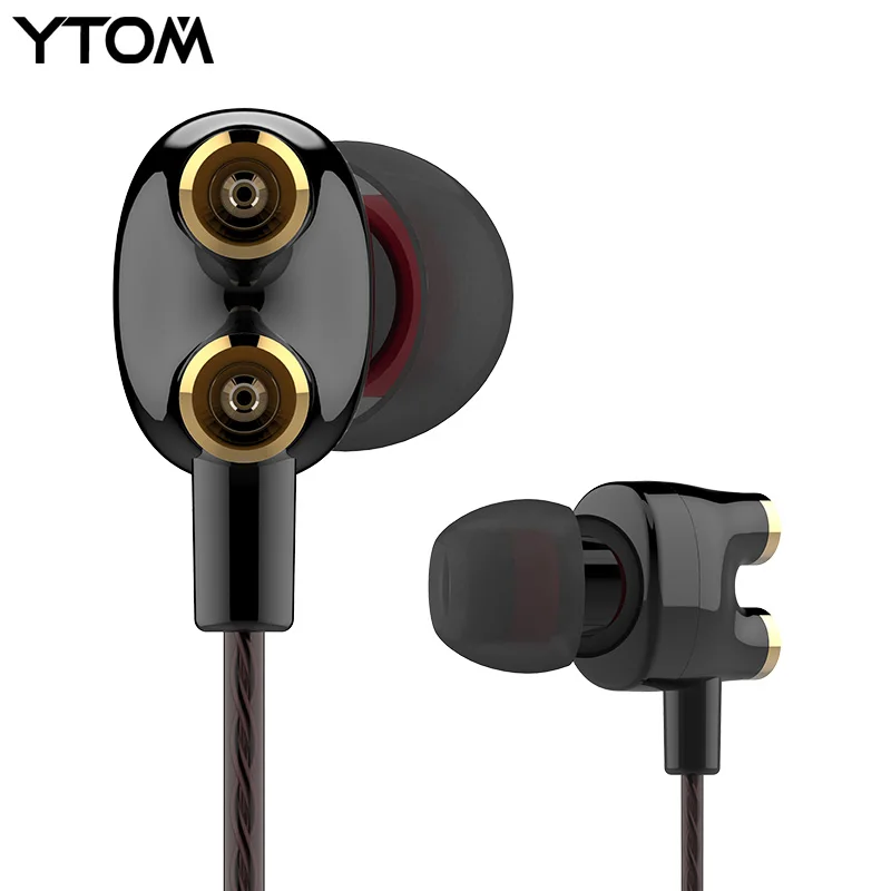 YTOM in ear earphone for phone dual driver clear bass Sport headphones 3 5mm Jack Headset Hands Free with Mic Music hifi earbuds