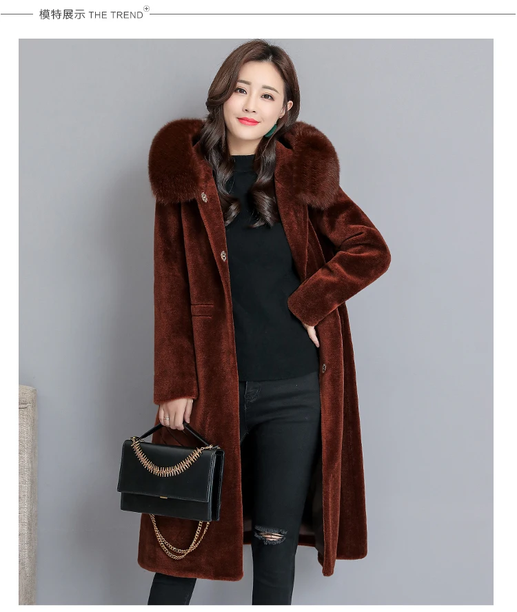 HANZANGL Брендовое Женское пальто из овечьей шерсти, новинка, зимнее пальто средней длины из меха лисы, куртки, теплое пальто зеленого/розового/серого/черного цвета