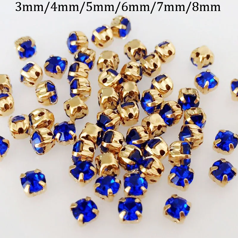 

royalblue color glass sew on rhinestone gold claw,diy/garment accessory