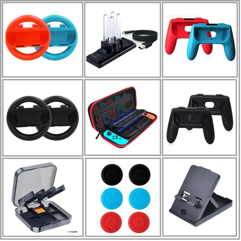 

YUJUSER Protection Accessories Kit for Nintendo Switch Carring Bag+6 In 1 Charging Dock+Steering Wheel+Stand Holder+Card Case