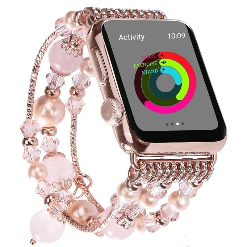 Bling агатовыми бусами часы с ремешком-браслетом ремешок для наручных часов Apple Watch iWatch, версия 1, 2, 3, ремешок 38/42 мм