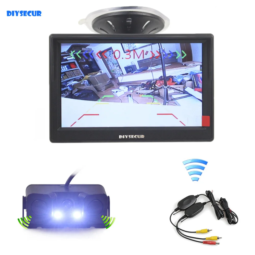 DIYSECUR Wireless 5 Inch TFT LCD Display Car Monitor Waterproof Parking Radar Sensor Car Rear View