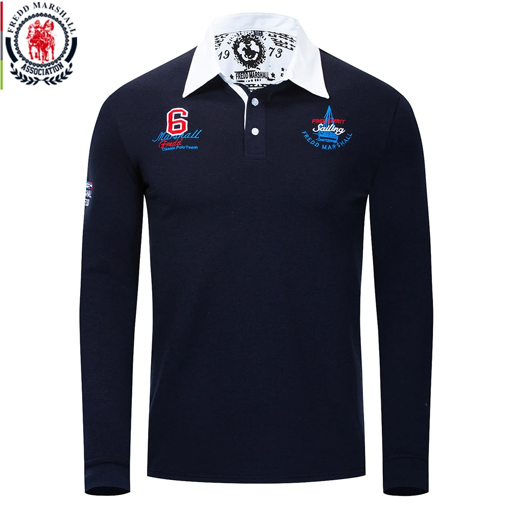 

Fredd Marshall Brand Polo Shirt 2018 Autumn New Men Premium Embroidery Polo Shirts Long Sleeve Casual Polo Shirt 100% Cotton 060
