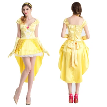 

Elegant Gold Princess COSPLAY Costumes Halloween Female Party Stage Costume New Fairy Tale Belle Princess Performance Dress