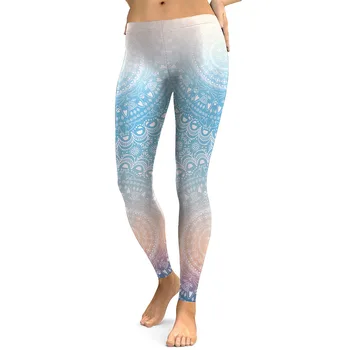 

Mandala Flower Gradient Blue Print Leggings Women Sexy Slim Fitness Leggings Elastic Causal Leggings Leggins Mujer