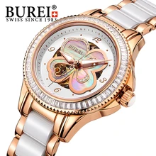 BUREI Watch Women Rhinestone Luxury Mechanical Diamond 50ATM Dress Wristwatch Lady Sapphire Mirror Clock Gift Reloj