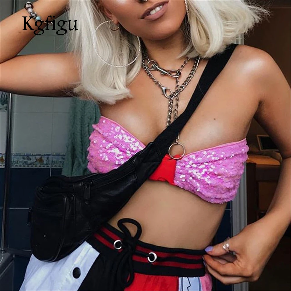 

KGFIGU Neon orange Bralette Crop Top Bras Women Front snap Closure cropped Brassier sexy Tube Top Women Strapless Bustier